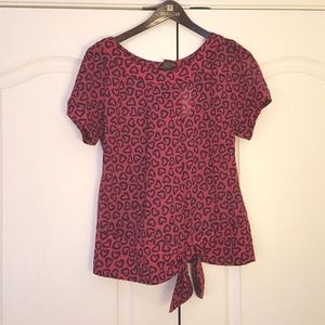 MARC by Marc JACOBS Pink Heart Print Top 80s Retro Tie Waist